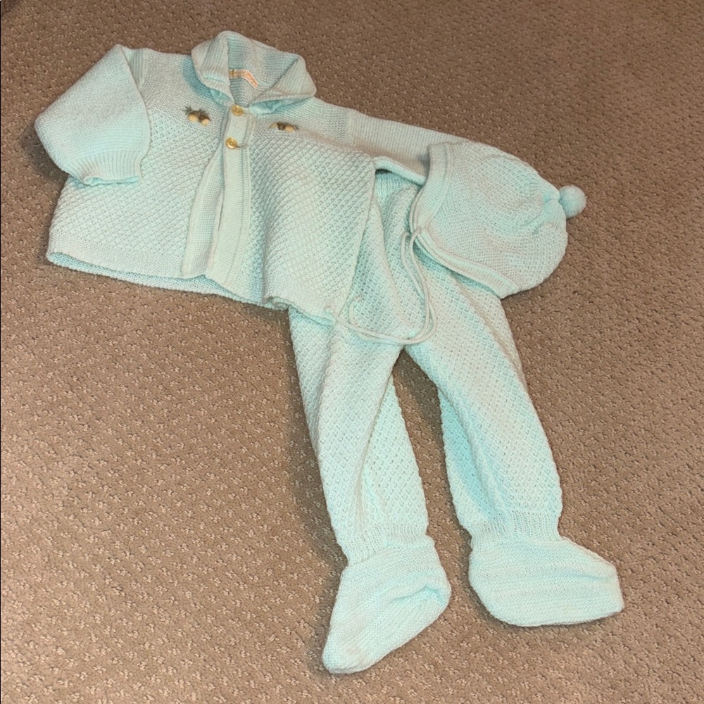 Renro’s Vintage 3 pcs Italian Mint Green Textured knit Outfit with Accorns